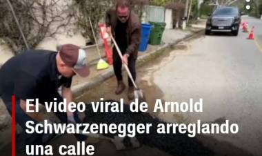 "Hasta la vista, bache", el video viral de Arnold Schwarzenegger arreglando una calle en Los Ángeles